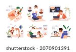 children at home with phones... | Shutterstock .eps vector #2070901391