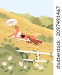 person relaxing in nature alone ... | Shutterstock .eps vector #2097491467
