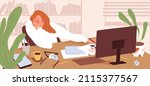 tired employee at computer desk ... | Shutterstock .eps vector #2115377567