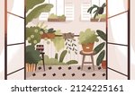 home balcony garden with potted ... | Shutterstock .eps vector #2124225161