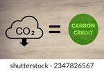 Small photo of Concept for CO2 emission reduction Carbon credits or carbon offsets are permits that allow the owner to emit a certain amount of carbon dioxide or other greenhouse gases.