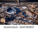 Small photo of Bronx, NY, USA December 16 2007 An aerial position gives a view of the old Yankee Stadium standing next to the construction of a new ballpark, for the baseball New York Yankees, in the Bronx, New York