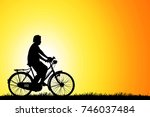 silhouette man and bike... | Shutterstock . vector #746037484