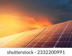 Solar panels in sunset ,Sun energy and clean environment.3D rendering