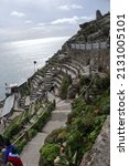 Small photo of Porthcurno, Penzance, UK: October 2021 - The Minack theatre open air tiered seating