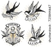 set of vintage style tattoo... | Shutterstock .eps vector #725844667