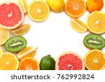 healthy food. mix sliced lemon  ... | Shutterstock . vector #762992824