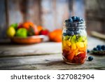 Colorful Fruit Salad In A Jar...