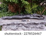 Small photo of Bangkok, Thailand- 8 March 2023 : Contorted hermit at Wat Pho, Posture 17 Contortion to cure the disease in the chest.