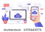 cloud synchronisation. computer ... | Shutterstock .eps vector #1555663574