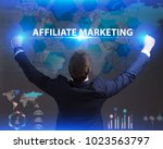 The concept of business, technology, the Internet and the network. Young businessman showing inscription: Affiliate marketing
