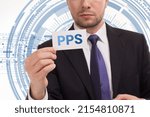 Small photo of Business, technology, internet and network concept. Young businessman thinks over the steps for successful growth: PPS