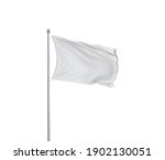 3d rendering White flag waving in the wind on flagpole. Sky  background