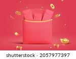 3d large red envelope full of... | Shutterstock .eps vector #2057977397