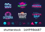 6 retro neon logo templates and ... | Shutterstock .eps vector #1649986687