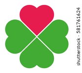 Clover With Red Heart. Logo.