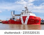 Small photo of GREAT YARMOUTH, NORFOLK, UK - AUGUST 23, 2023: VOS Stone (IMO 9730517), a subsea support vessel with Ampelman gangway system and boat landings for CTVs, built by Fujian Southeast Shipyard, China 2017.