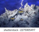 Bank building is collapsed. Bankruptcy bank. Collapse financial organization. Banking crisis. Signs of dollar near economic organization. Loss of money by bank depositors after bankruptcy. 3d image