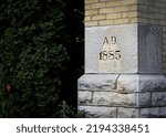 Small photo of The bricks and cornerstone of a building built in 1885 stands in Manitowoc, Wisconsin.
