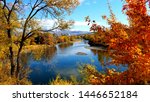 Fall colors on Okanogan River at Shellrock Point near Omak, WA