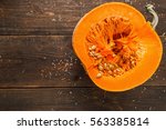 Cut Half Of Orange Pumpkin On...