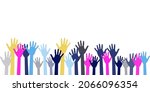 colorful raised hands group art ... | Shutterstock .eps vector #2066096354