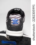 Small photo of kent, uk 01.01.2023 RARE ADIDAS torsion zx FLUX DECON zebra print basketball and sport trainers , stylish retro football street fashion. famous 3 stripes torsion trademark. famous three stripes brand