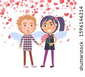 boy holding girl with flowers... | Shutterstock . vector #1596146314