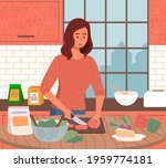 woman preparing salad using... | Shutterstock .eps vector #1959774181