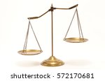 Gold brass balance scale isolated on white background. Sign of justice, lawyer