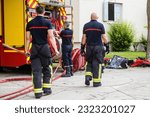 Small photo of Reims, France - June 26, 2023 Firefighters in intervention, Firefighters are working to put out a fire that broke out in one of the buildings in the Croix Rouge district of Reims in France