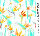 pastel tropical jungle flowers  ... | Shutterstock . vector #1488735587