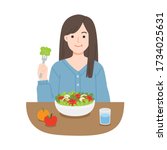 young women eating salads. diet ... | Shutterstock .eps vector #1734025631