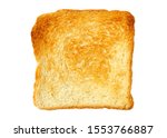 Toast slice isolated on white. Close-up of toast, top view. Toast isolated on white. Single slice of lightly toasted white bread. Sliced Toast Bread, top view.