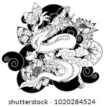 black and white japanese dragon ... | Shutterstock .eps vector #1020284524
