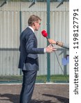 Small photo of Minister Sander Dekker Interviewed By Broadcaster Flevoland At Almere Th Netherlands 2018. Opening after moving from Utrecht To Almere City The Netherlands