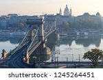 The Széchenyi Chain Bridge in the morning time, the famous attraction point in Budapest, Hungary, view from the mountain. 