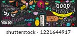 chalkboard doodle food banner.... | Shutterstock .eps vector #1221644917