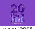 purple paper cut out 2022... | Shutterstock .eps vector #2084386357