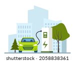 green electric car charging ... | Shutterstock .eps vector #2058838361