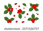 Christmas holly berry vector icon, mistletoe and leaf, red ilex branch, xmas plant isolated on white background. Cartoon holiday illustration