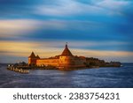 Small photo of Oreshek fortress at the source of the Neva on Lake Ladoga. The Oreshek fortress got its name from the name of Orekhovoy Island, on which it was founded in 1323 by Prince Yuri Danilovich