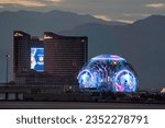 Small photo of Las Vegas, Nevada, the USA, 25 August 2023: MSG Sphere is light up in Las Vegas, Nevada. It will be opened in end of September. Exosphere is new building in Las Vegas what attracts tourists.