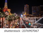 Small photo of LAS VEGAS, THE USA, 17 October 2023: Main street Las Vegas Boulevard "The Strip" area during preparing road, stands and lights by Formula 1 what will takes on November 2023 year in Las Vegas, Nevada.