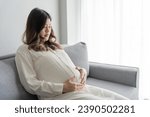 Small photo of worried pregnant woman concerned and anxious woman in pregnancy overthinking worrying about pregnancy problem Pregnancy depression Mental health concept