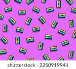 Small photo of Set of colorful retro audio tape cassette, vintage mixtape on isolated pink background. Old technology.