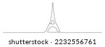 Eiffel tower continuous one line drawn. Vector isolated on white.