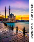 Small photo of ISTANBUL, TURKEY. Beautiful Istanbul sunrise landscape with colored clouds. Istanbul Bosphorus Bridge (15 July Martyrs Bridge. Turkish: 15 Temmuz Sehitler Koprusu).