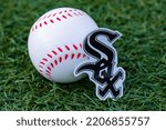 Small photo of September 26, 2022, Cooperstown, New York. The emblem of the Chicago White Sox baseball club and a baseball.