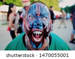 Small photo of Springville, IN – August 2, 2019: Vampire juggalo in make up at the 20th annual Gathering of the Juggalos in Springville, Indiana